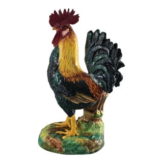 Antique Delphin Massier Majolica Rooster/Cockerel Figural Vase For Sale