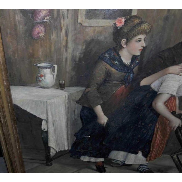 Spanish Artist, Blindfold Scene, 1980s, Large Oil on Canvas, Framed For Sale - Image 10 of 12