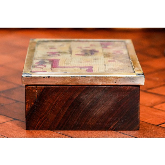 Vintage Wood Trinket Jewelry Box Peruvian Inca Paracas Textile Fragment Peru Sterling Silver Frame For Sale - Image 14 of 15