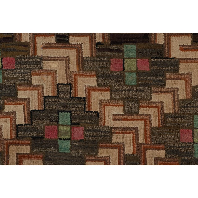 Rug & Kilim Antique Hooked Rug With Polychromatic Geometric Patterns, From Rug & Kilim For Sale - Image 4 of 7