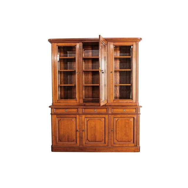 Brown Mid 20th Century French Louis Philippe Style Large Fruitwood Bookcase With Writing Desk For Sale - Image 8 of 13