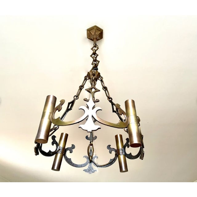 Brutalist Neo-Gothic 4-Light Chandelier, 1950s For Sale - Image 10 of 10