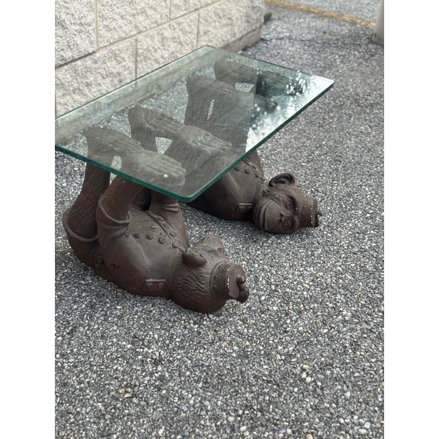 Brown Vintage Figural Monkey Base Coffee Table With Glass Top For Sale - Image 8 of 12