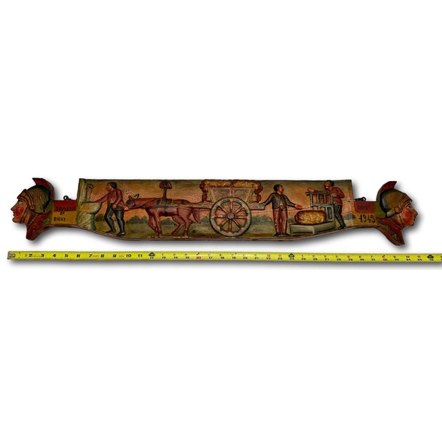 Outstanding Large Antique Hand Carved & Beautifully Painted Wood Italian Sicilian Donkey Cart Relic Fragment - 36 Inches Long For Sale - Image 4 of 18