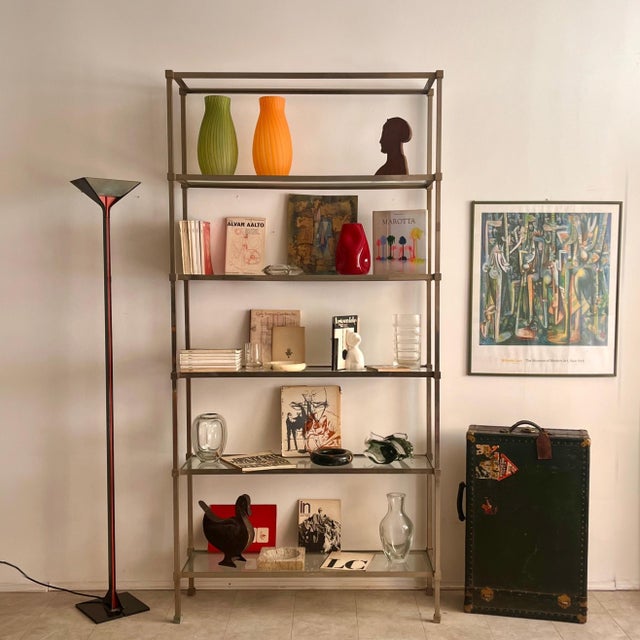 Vintage Italian Bookcase in Satin Metal and Glass, 1970s For Sale - Image 12 of 12