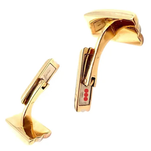 Vintage 18k Tri-Color Gold Vintage Cufflinks by Cartier. Created in 1990. Made in France. Measurements: 18mm x 18mm x 24mm...