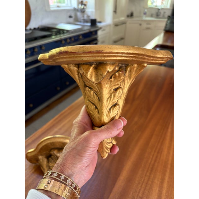 Traditional A Pair of Gold Gilded Wall Mounted Shelves For Sale - Image 3 of 11