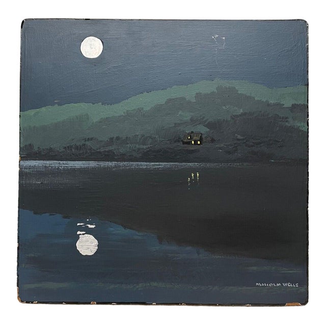 Rare Original Malcolm Wells Upper Mill 'pond Moon' Brewster Cape Cod Painting For Sale