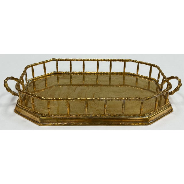 Vintage Brass Faux Bamboo Rail Gallery Tray For Sale - Image 9 of 10