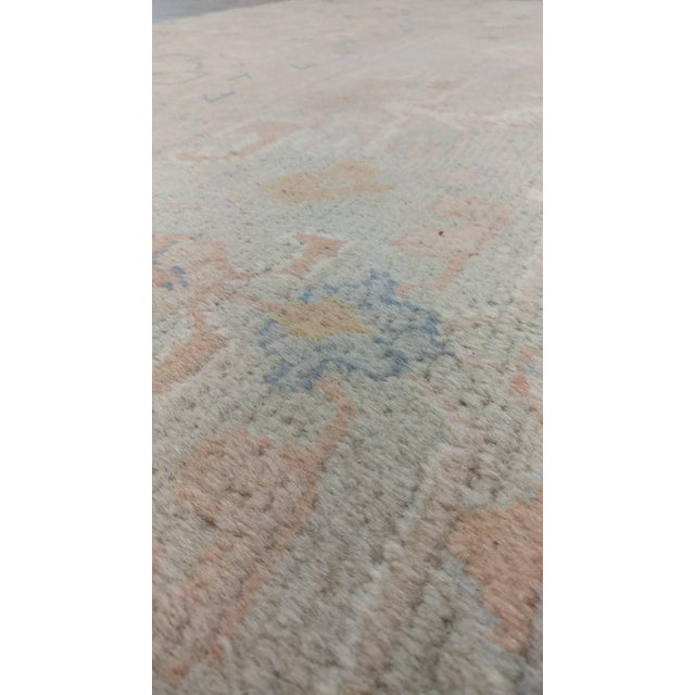 Early 20th Century Antique Oushak Carpet, Oriental Rug, Handmade Pale Green, Soft Pink and Ivory For Sale - Image 5 of 18