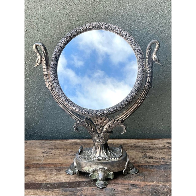 Silver Vintage Swan Table Mirror For Sale - Image 8 of 12