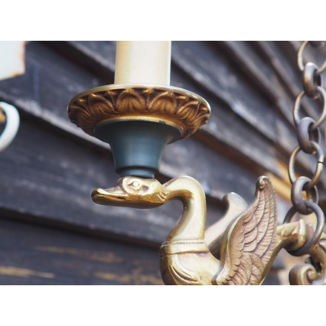 Mid-Century French Empire Style Bronze 3-Branch Swan Chandelier by Lucien Gau, 1970s For Sale - Image 17 of 18