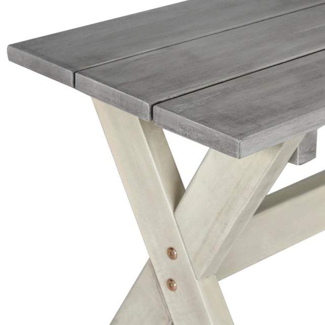 2020s Contemporary Outdoor Dining Set With 63-Inch L Table And 2 Backless Benches in Grey & White - 3 Pieces For Sale - Image 5 of 11