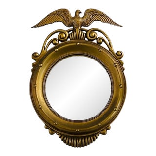 Vintage Sexton Federal Style Gold Gilt Metal Convex Bullseye Eagle Mirror For Sale