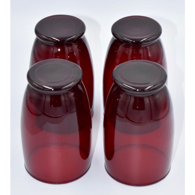 Shabby Chic 1950s Baltic Royal Ruby by Anchor Hocking Hand Blown 4pc Goblet Set For Sale - Image 3 of 6