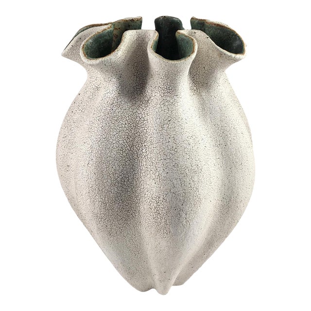 Ruffled Neck Ceramic Vase by Yumiko Kuga For Sale
