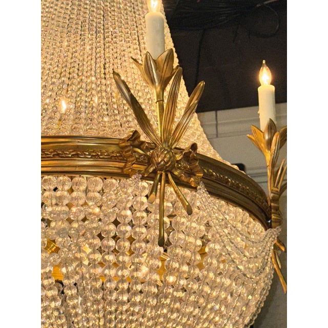 French Louis XVI Style Gilt Bronze and Crystal Basket Chandeliers For Sale - Image 4 of 6