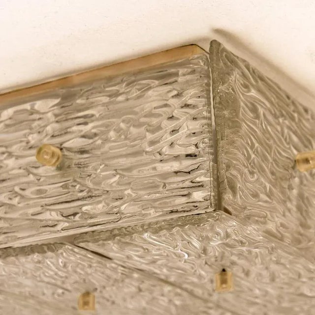 Metal Large Textured Glass Square Flush Mount from Kalmar, Austria, 1960s For Sale - Image 7 of 18