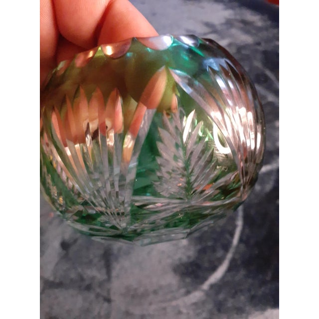 1980s 1980s Bohemia Czech Pair of Emerald Green Cut to Clear Votive Holders - a Pair For Sale - Image 5 of 8