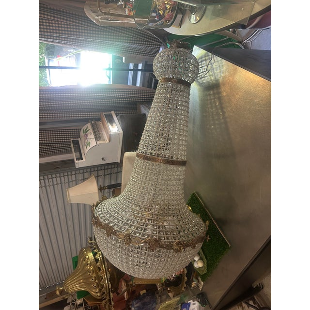 1970s Oversized Gold Stunning Crystal Chandelier With Detailed Accents For Sale - Image 4 of 6