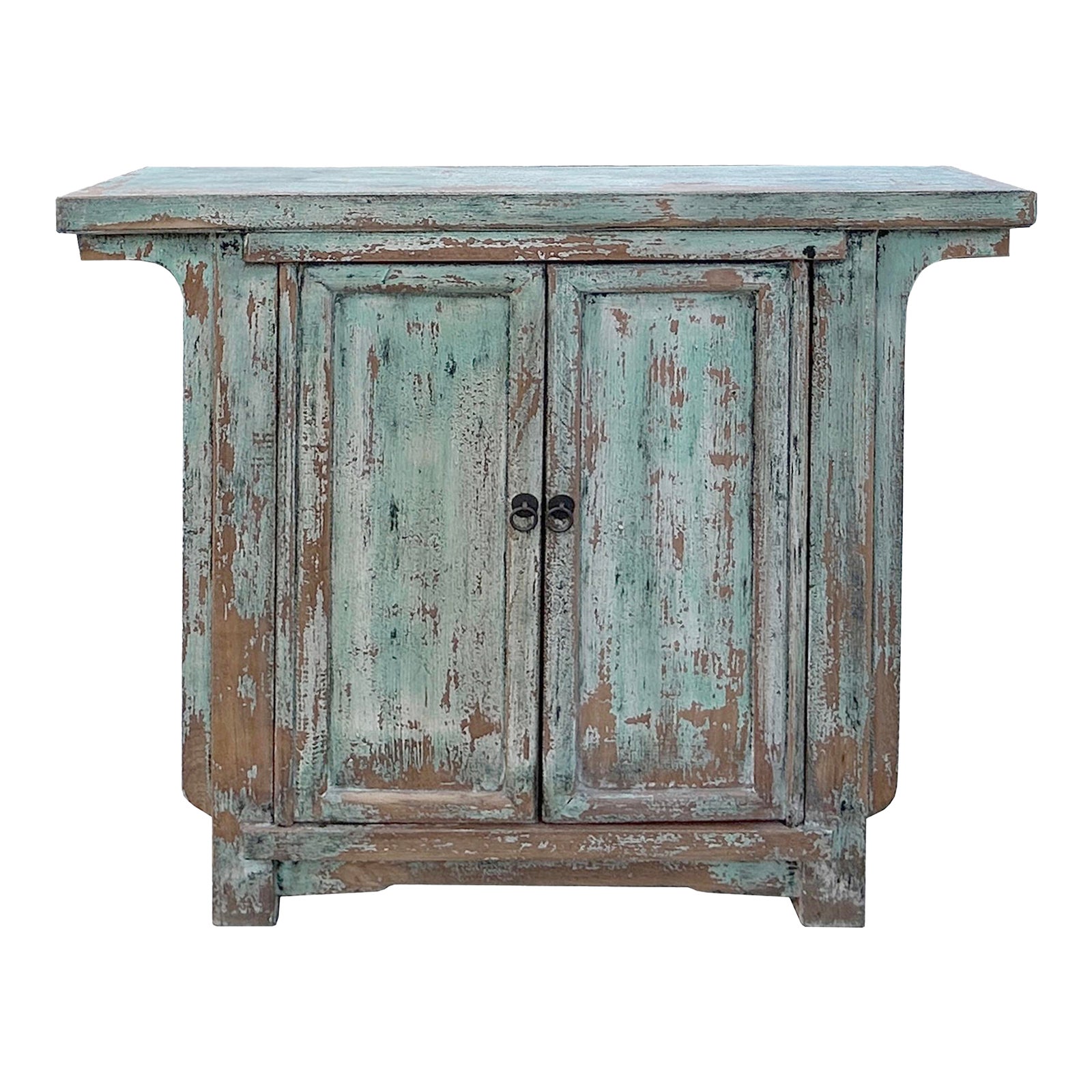Vintage Distressed Turquoise Finish Slim Narrow Foyer Side Table | Chairish