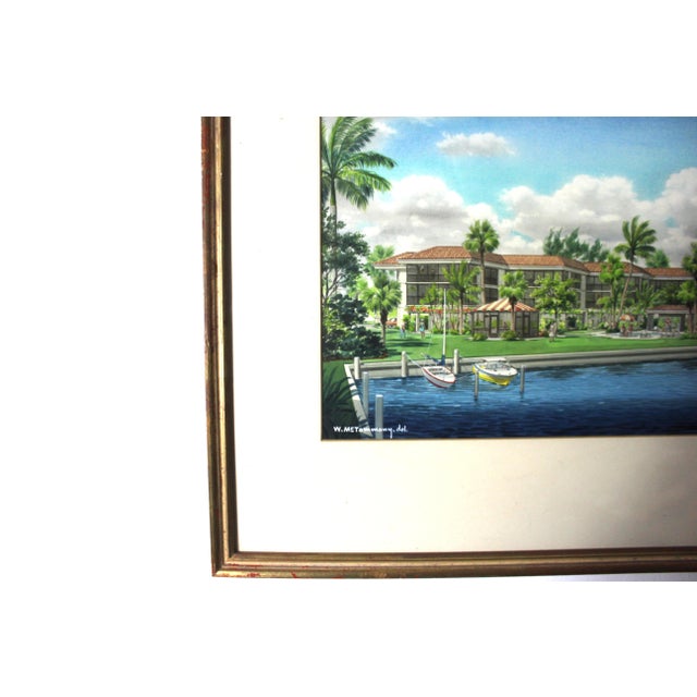 Blue Architectural Renderings Somerset at Moorings, 1970s, Watercolor, Framed, Set of 2 For Sale - Image 8 of 13