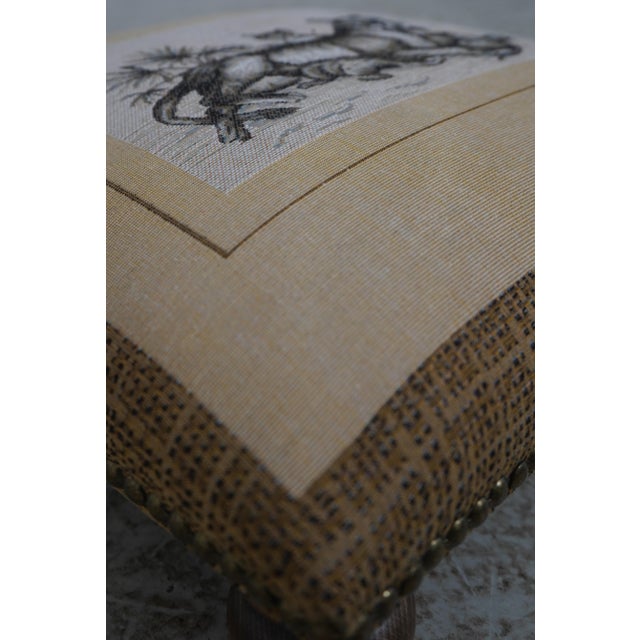 1990s Lion Upholstered Print Small Squares Stool or Ottoman For Sale In Philadelphia - Image 6 of 11