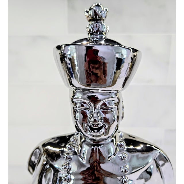 Large Vintage Chrome Chinoiserie Porcelain Scholar & Student Figurine Pair, 18 Inch For Sale - Image 12 of 17