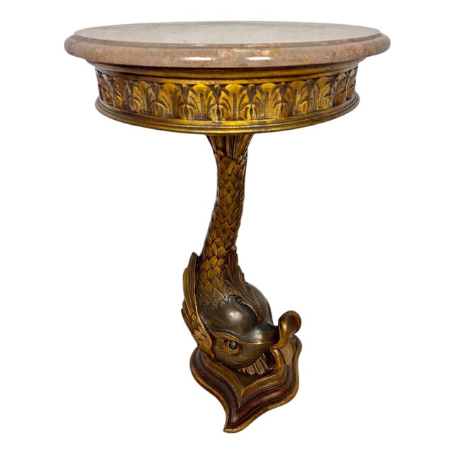 Antique Polychromed Pedestal Side Table with Marble Top For Sale