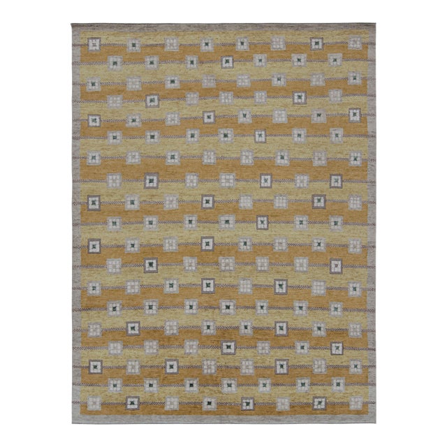 Rug & Kilim’s Scandinavian Style Custom Rug in Gold, Beige-Brown Geometric Patterns - 9x12 For Sale