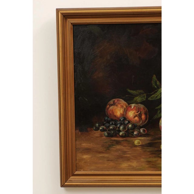 Black Mid 19th Century American School Still Life of Peaches and Grapes Oil Painting, Framed For Sale - Image 8 of 13