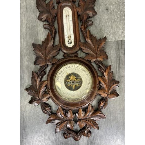 Wood Vintage French Carved Walnut Wall Barometer For Sale - Image 7 of 10