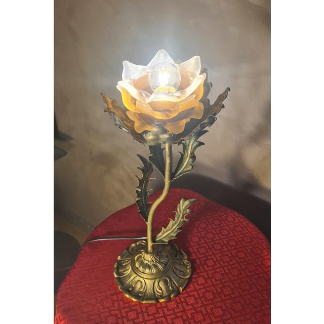 1950s Bronze Patinated Steel Lamp with Amber Glass Shade, 1975 For Sale - Image 5 of 6
