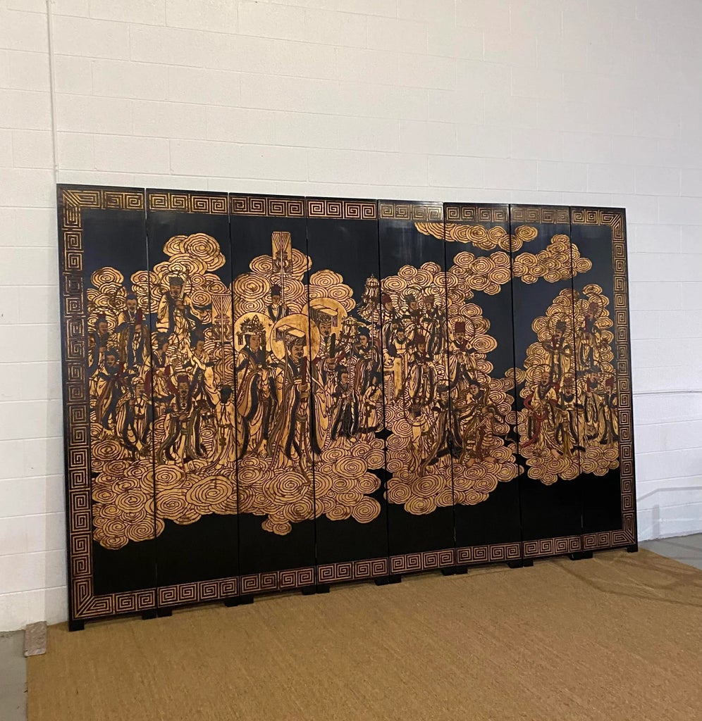 20th Century Chinese Coromandel Black Gilt Eight-Panel Screen