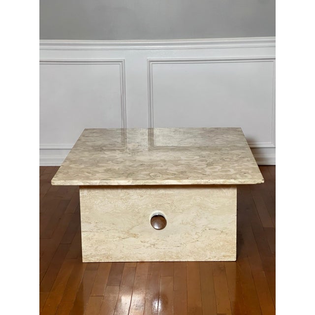 Solid Marble and Chrome Rectangular Coffee Table in Cream For Sale - Image 10 of 15