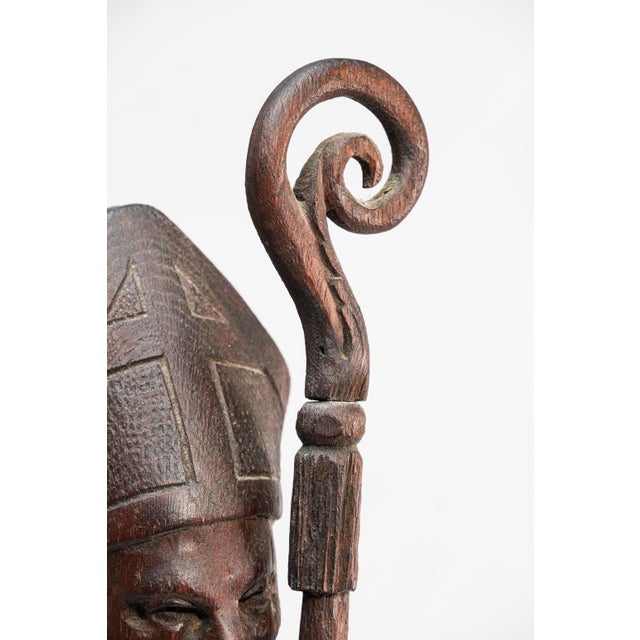 19th Century 19th Century Folk Art Statue Sculpture Carved Wood Bishop Santos Style For Sale - Image 5 of 17