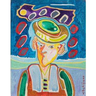 Luciano Schifano, Portrait with Hat, Painting, 1988 For Sale