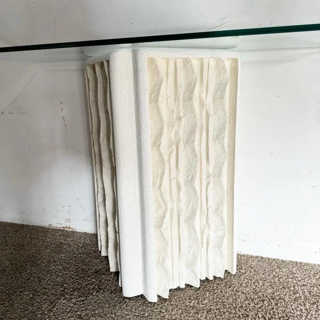 1980s Postmodern Cast Plaster Glass Top Console Table For Sale - Image 5 of 5