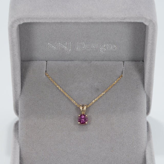 Modern Rhodolite Garnet Pendant With Solid 14k Gold – Round 5mm, Gemstone Pendant For Sale - Image 3 of 7