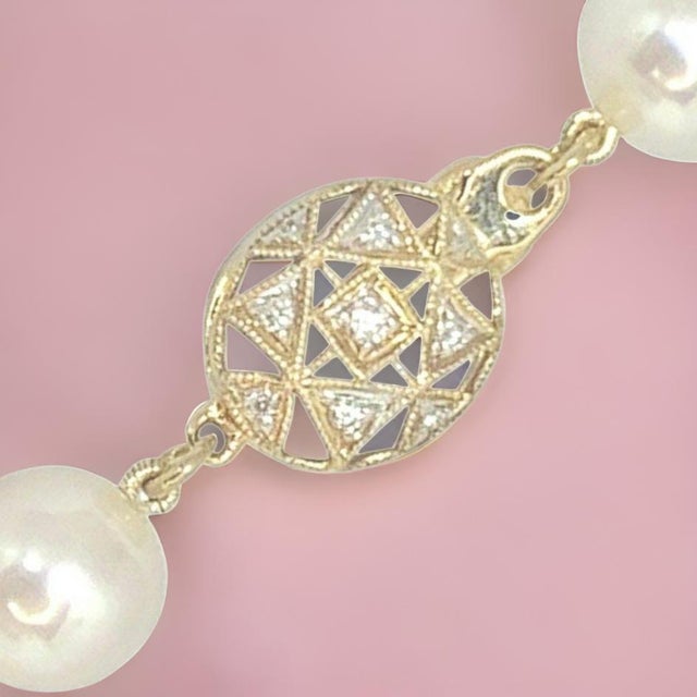 1990s Diamond Akoya Pearl Necklace 14k Gold 8.5 Mm 36 in Certified For Sale In New York - Image 6 of 14