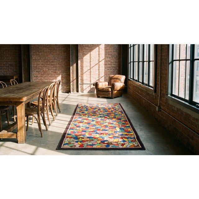 1930s Multicolored Abstract Folk Art Antique American Hooked Rug 2'10" X 6'6". Handknotted Wool Carpet For Sale In New York - Image 6 of 8