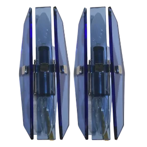 Vintage 3-Glass Wall Lamps from Veca, Azzurro, Italy, 1960s, Set of 2