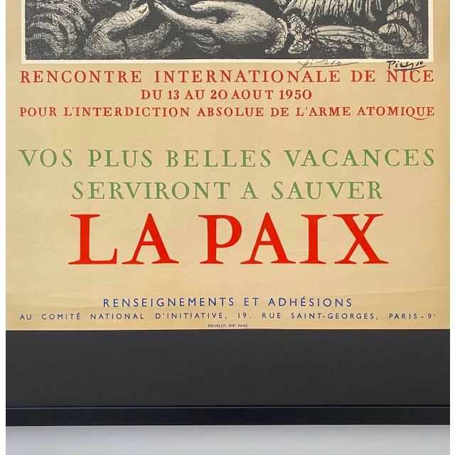 Pablo Picasso Vintage 1950 Hand Signed Mourlot Fine Art Lithograph Print " Les Partisans De La Paix " Framed Landmark French Poster For Sale - Image 9 of 15