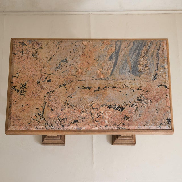 Neoclassical French Neoclassical Revival Oak + Pink Granite Top Desk, 1940s For Sale - Image 3 of 11