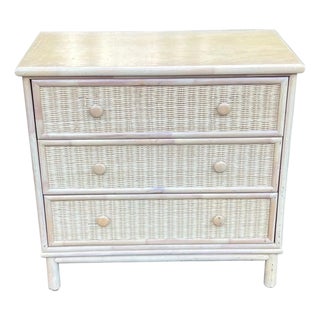 Petite Three Drawer Chest, Wicker and Wood, Bohemian Style, 1980s For Sale