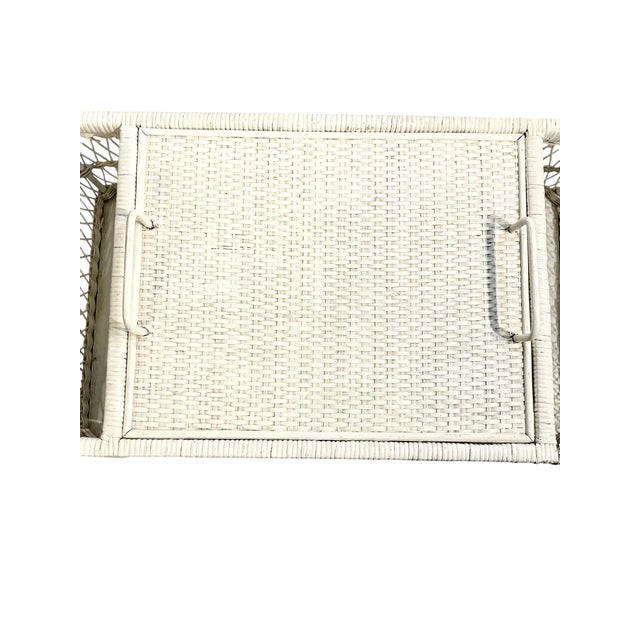 Wood Vintage White Wicker Bed Tray With Removable Tray For Sale - Image 7 of 18
