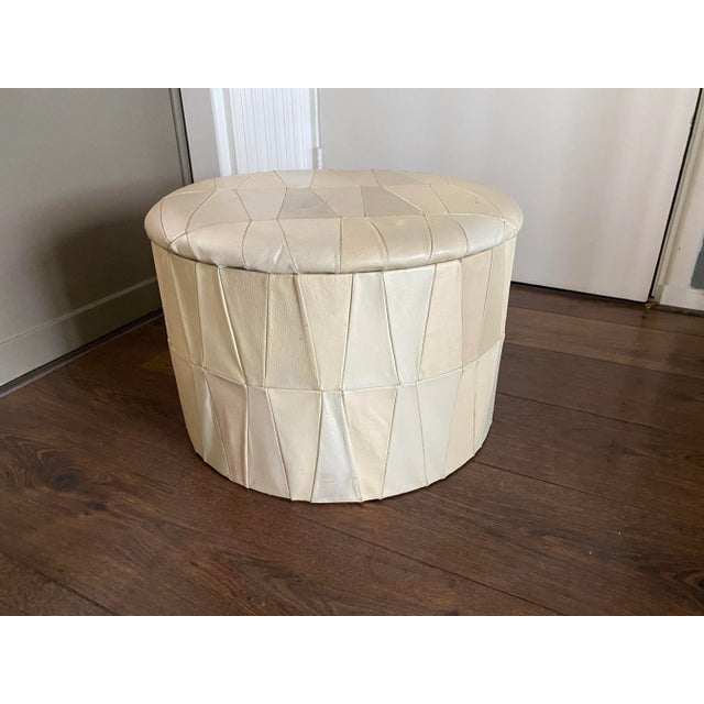 Mid-Century Modern Vintage Leather Patchwork Footstool or Ottoman, 1960s For Sale - Image 3 of 7