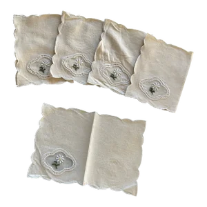 Vintage Scalloped Cocktail Napkins- Set of 5