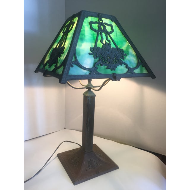 Antique Green Slag Glass Lamp Chairish