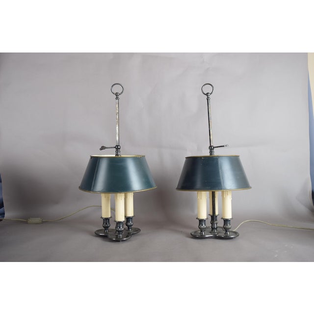 French Bouillotte Lamps in Silvered Metal, 1940s, Set of 2 For Sale - Image 6 of 18